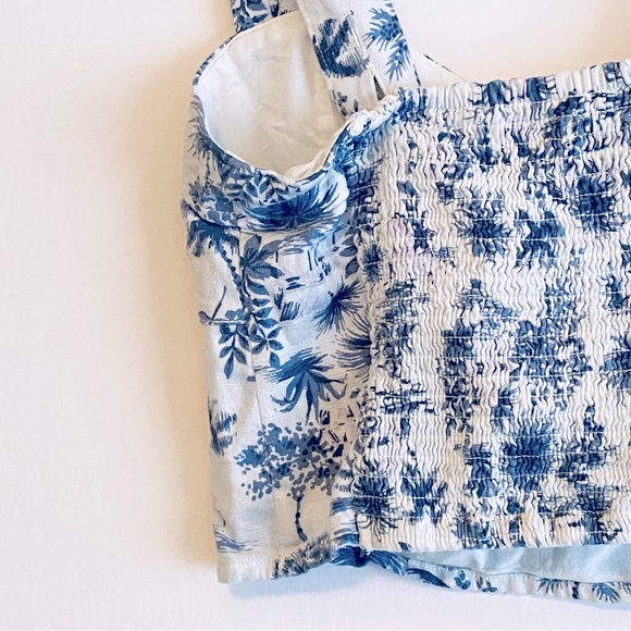 Abercrombie & Fitch S Sleeveless Blue & White Tropical Crop Top Linen Blend - Picture 8 of 12